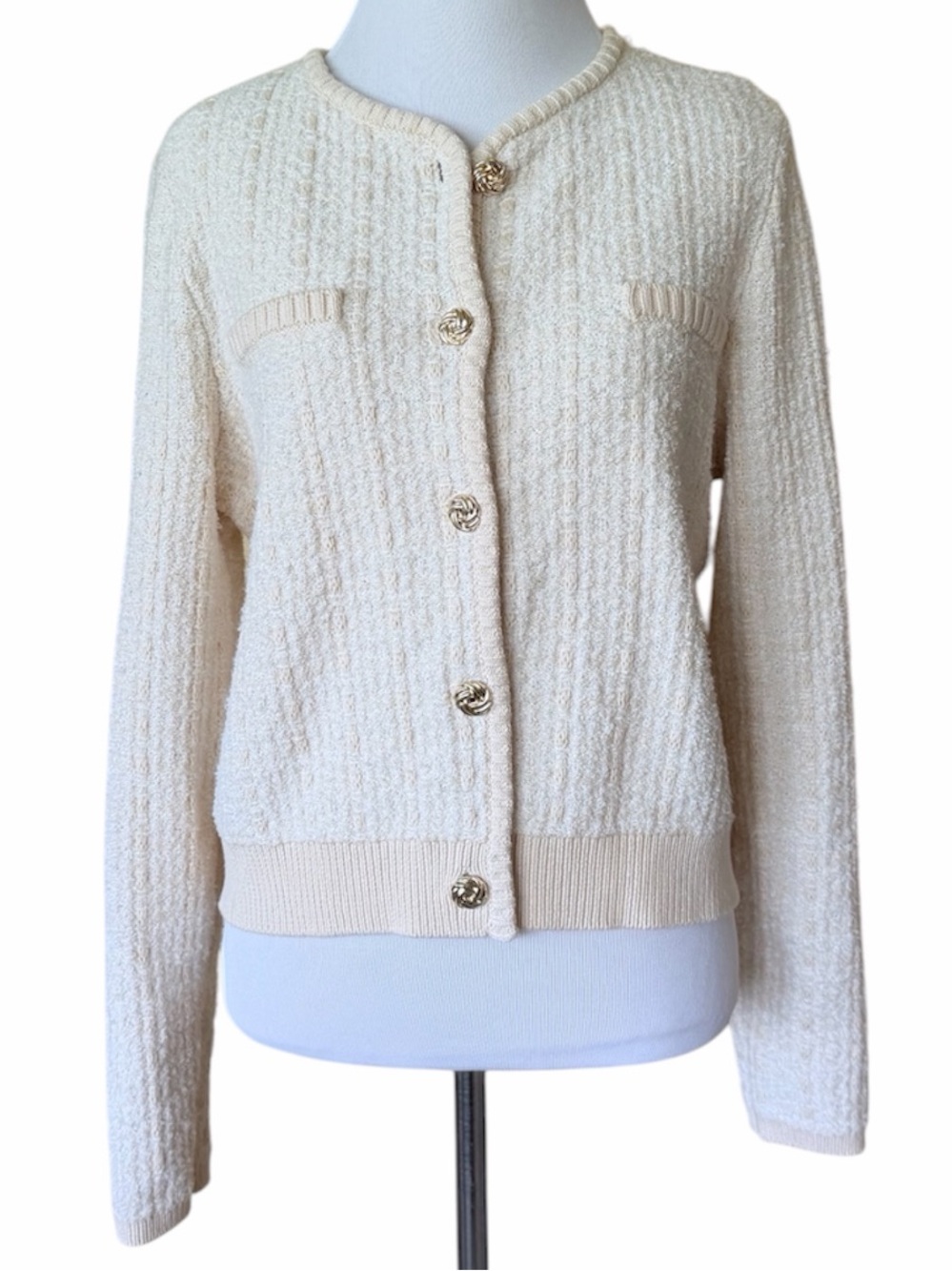 TAHARI Cream Cardigan with Gold Buttons